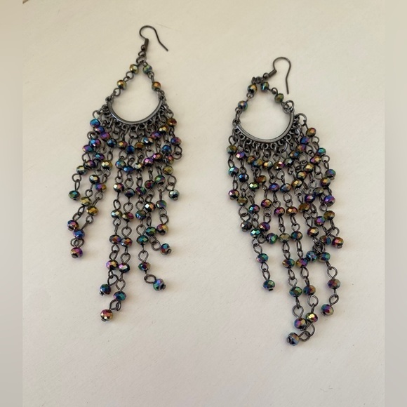 Paparazzi Gunmetal Metro Confetti Oil Spill Multi Color Tear Drop Earrings - Picture 1 of 10